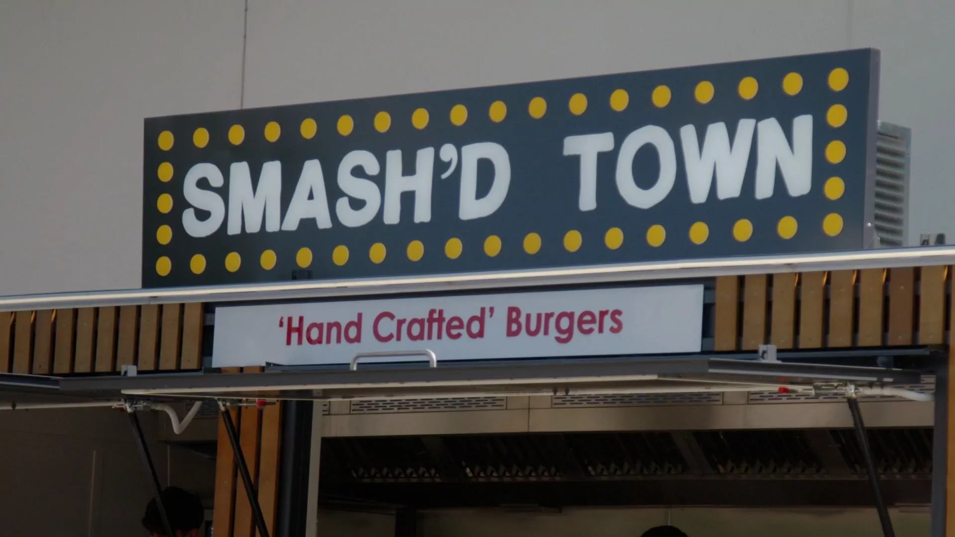 Sign for Smash’d Town serving hand-crafted burgers at Billing Aquadrome.