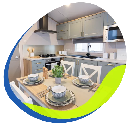 Modern kitchen and dining space inside a holiday home at Billing Aquadrome.