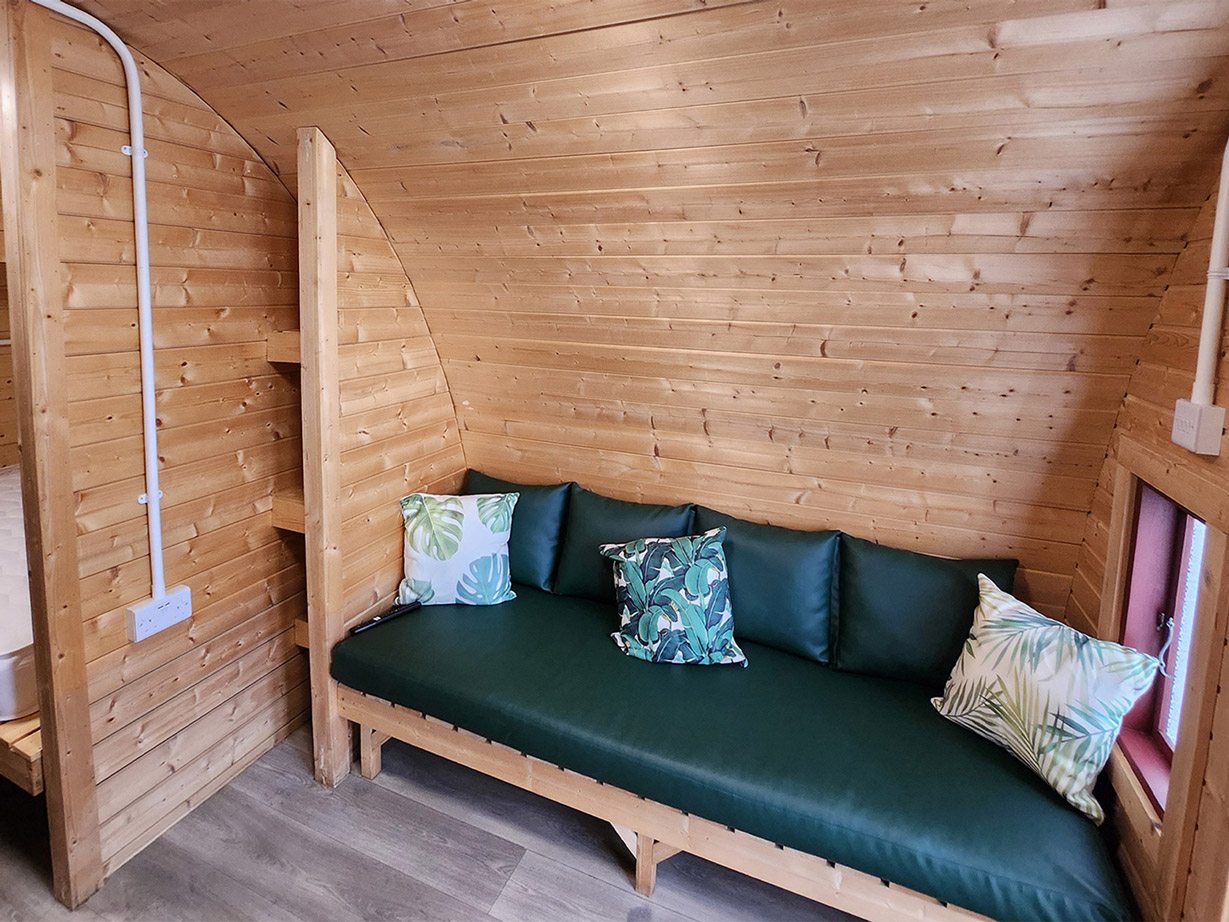Accommodation Glamping Pod Seating Area at Billing Aquadrome