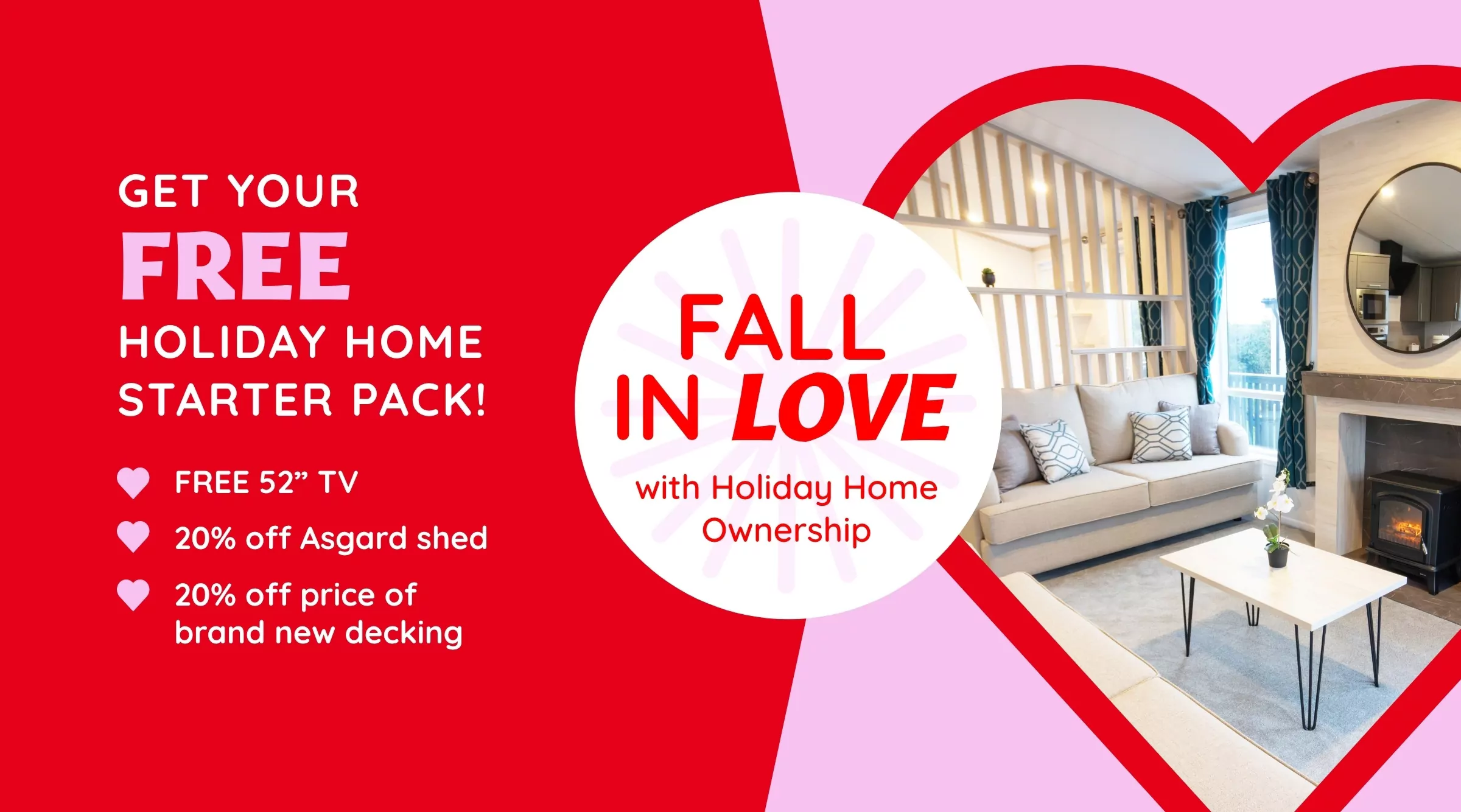 Promotional graphic advertising a free holiday home starter pack and special offers for holiday home ownership at Billing Aquadrome