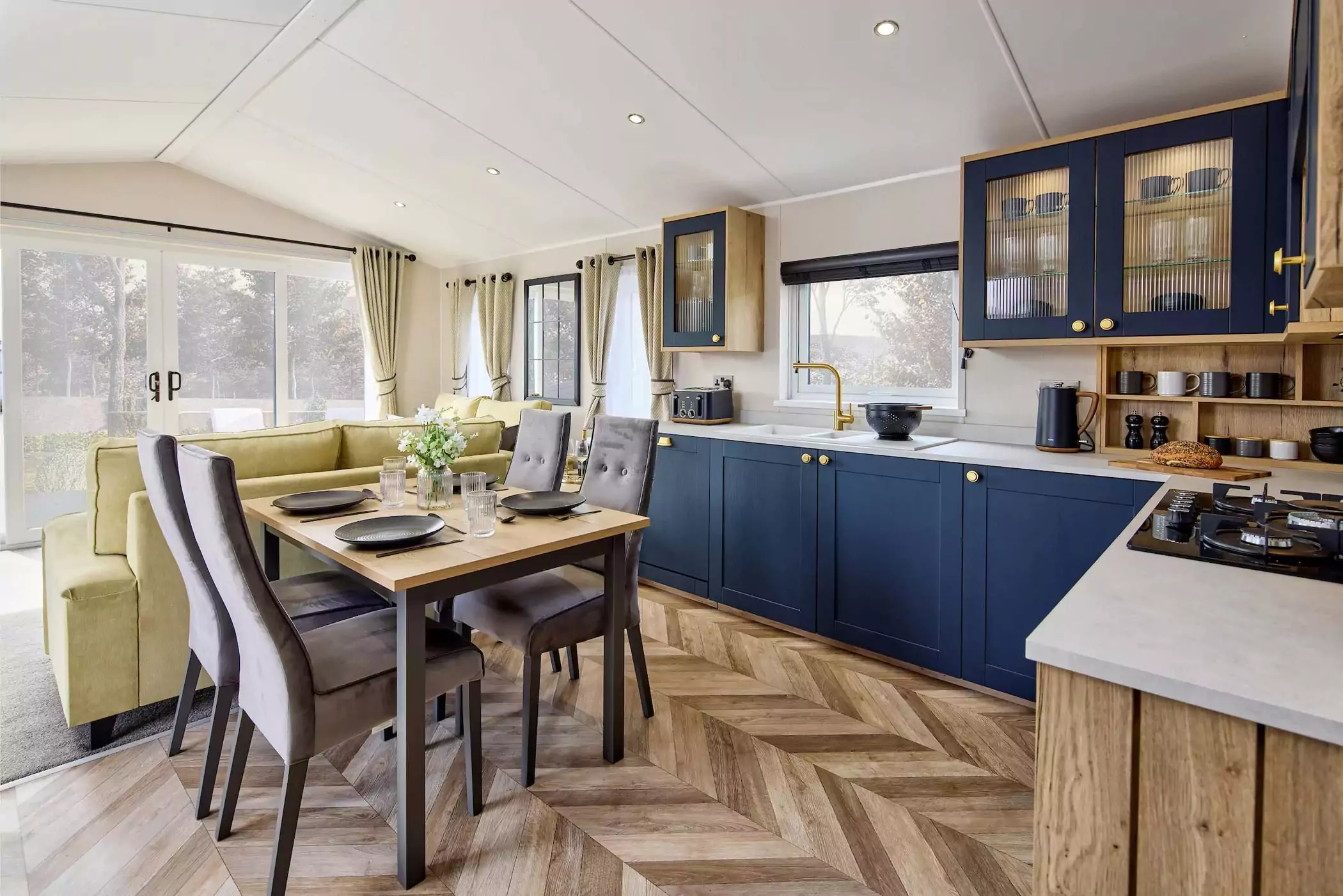 Stylish modern kitchen and dining area inside a holiday home at Billing Aquadrome.
