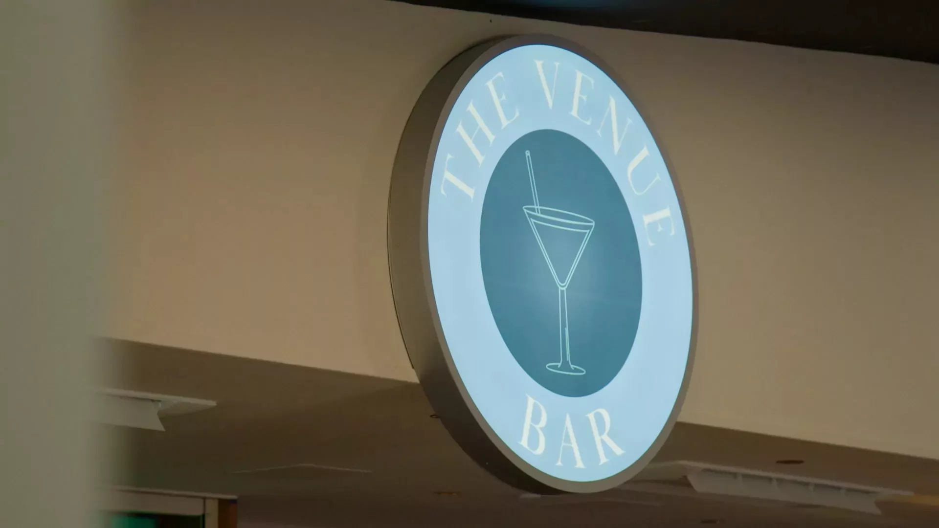 Illuminated sign for The Venue Bar at Billing Aquadrome.