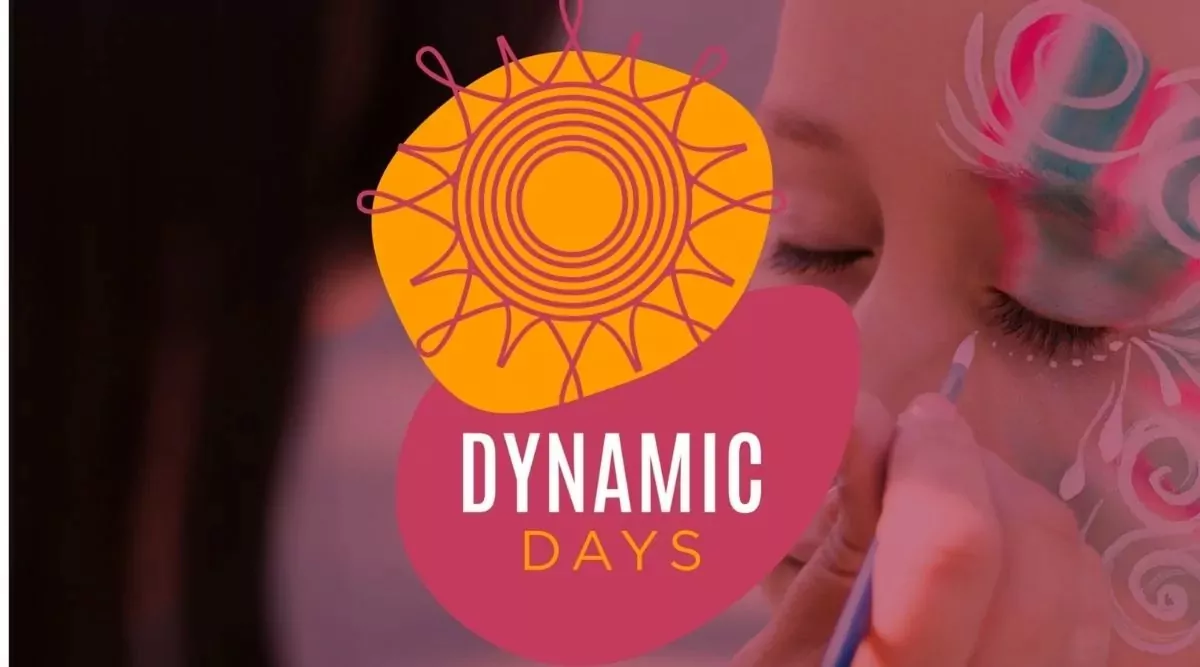 Dynamic Days event branding overlaid on image of a child having their face painted at Meadow Bay Villages