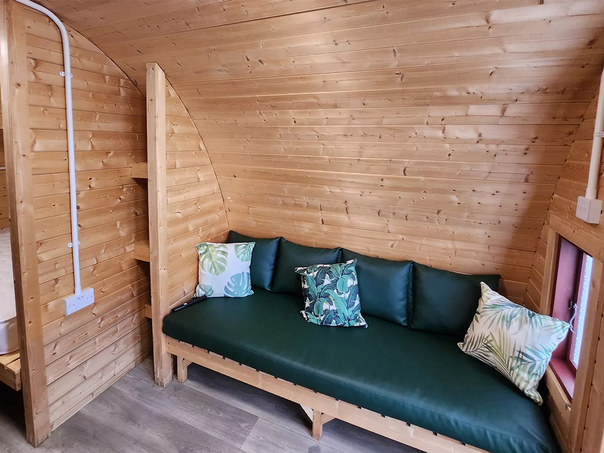 Accommodation Glamping Pod Seating Area at Billing Aquadrome