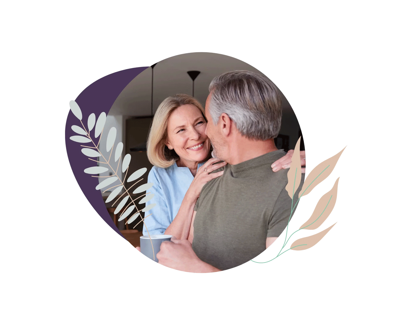 A happy mature couple embracing and smiling at each other, enjoying their time together Hayling Island