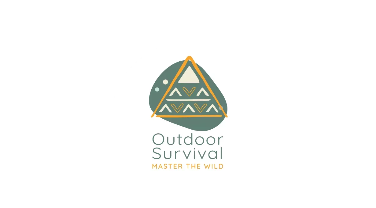 Outdoor Survival Master the Wild logo featuring a stylised triangular tent design in earthy green and orange tones, symbolising wilderness skills and adventure at Hayling Island.