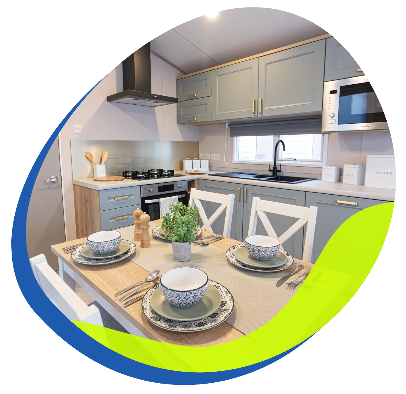 Modern kitchen and dining space inside a holiday home at Hayling Island