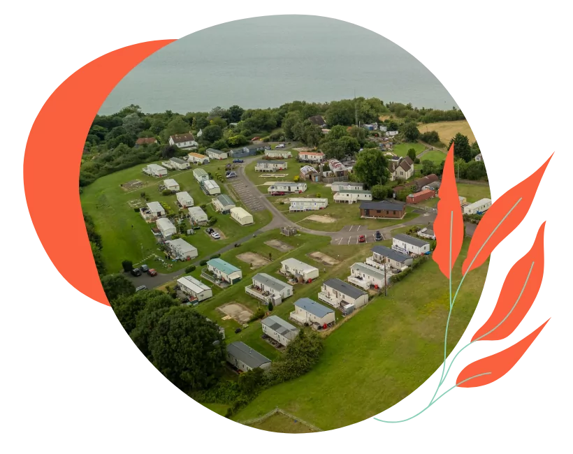 Aerial view of a prime coastal holiday home location at Hollybush farm