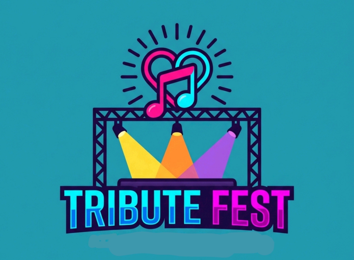 Tribute Fest event branding featuring stage lights and music theme for live entertainment, Meadow Bay Villages