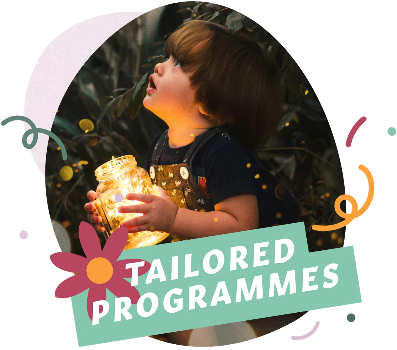 Young child holding a glowing jar and exploring nature during a tailored activity programme for children at a holiday park, Meadow Bay Villages.