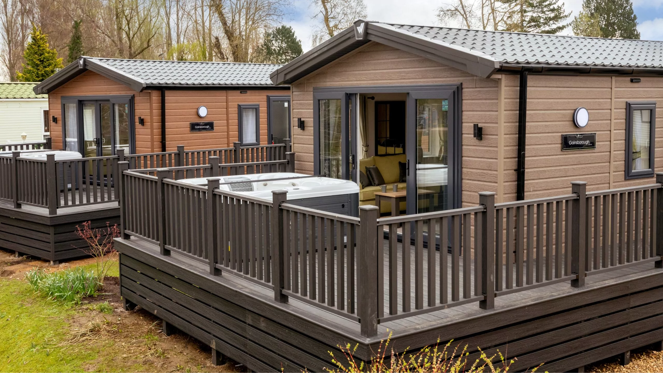 Modern holiday lodges with private hot tubs at Billing Aquadrome