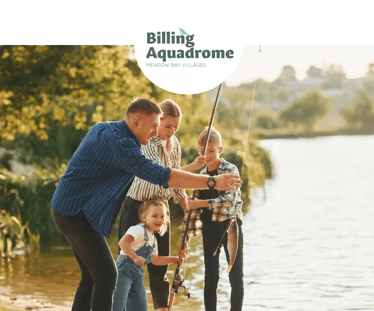 Family bonding while fishing by the lake at Billing Aquadrome, Meadow Bay Villages
