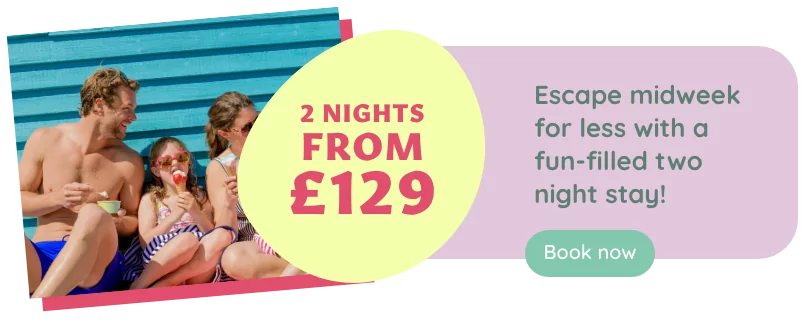 Family enjoying ice cream with price promotion '2 nights from £129'